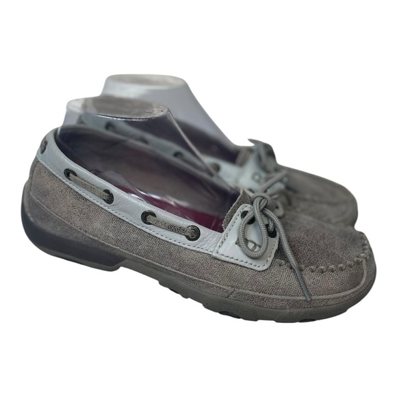 Twisted X Women’s Dusty Tan/White Leather Driving Slip On Moccasins - Picture 1 of 9